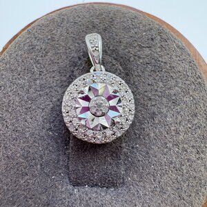 VTG Sterling Silver 925 Natural Diamond Circle Pendant Size 0.5" Length